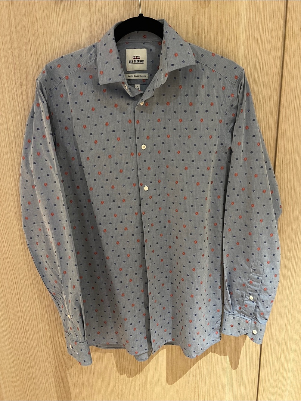 Ben Sherman Light Blue Button-Up with Red & Navy Micro Dot Print
